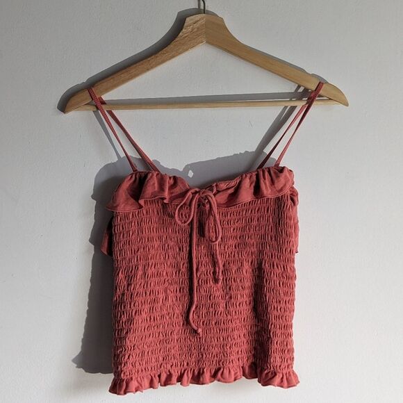 American Eagle Smocked Lace Up Detail Cropped Tank Top - Picture 1 of 4